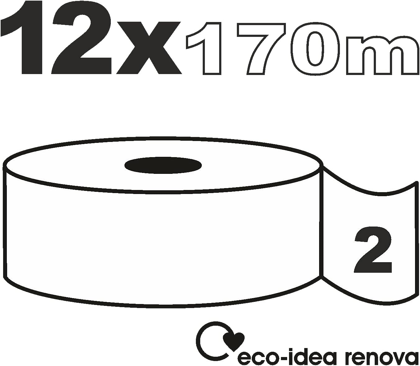 Papier toaletowy Renova Jumbo BLK, 12 rolek po 170 mb, papier biały, 2 warstwy