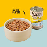 Dogs'n Tiger Schlemmermenü Glückskind, Nassfutter für Kätzchen, saftiges Hun und Forelle - ohne Getreide, Zuckerzusatz, künstliche Konservierungsstoffe, optymale Verträglichkeit, 12x 200g