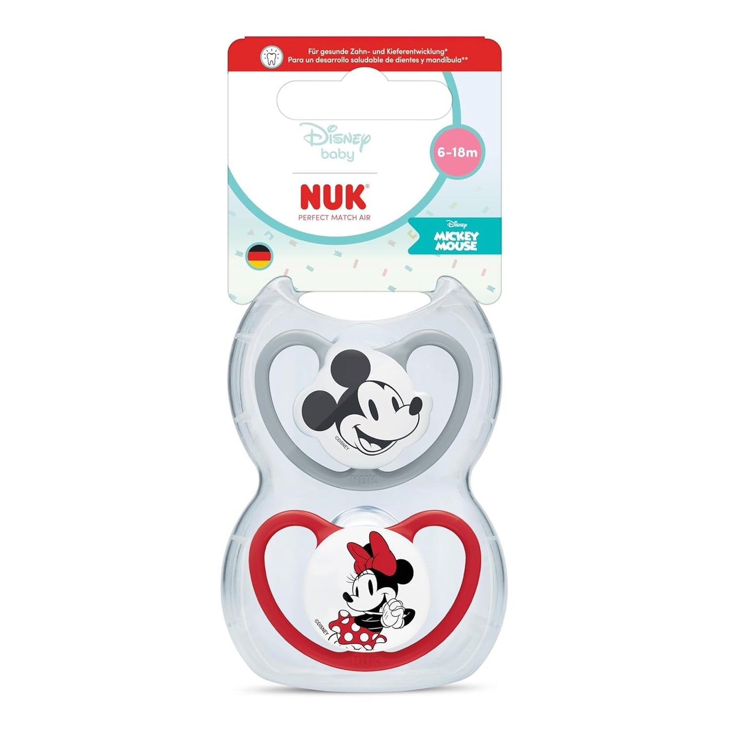 Smoczki NUK Perfect Match Air dla niemowląt | 6-18 miesięcy | Smoczki ortodontyczne, które wspomagają cyrkulację powietrza i zapobiegają wysypce spowodowanej śliną | 95% akceptacji przez dzieci** | Myszka Minnie Disneya | Opakowanie 2