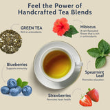 Torebki na zieloną herbatę Blooms & Leopard Premium - Mieszanka jagód Borealis z hibiskusem, jagodami, truskawkami i miętą - 20 torebek na herbatę w kształcie piramidy do herbaty na gorąco lub na zimno