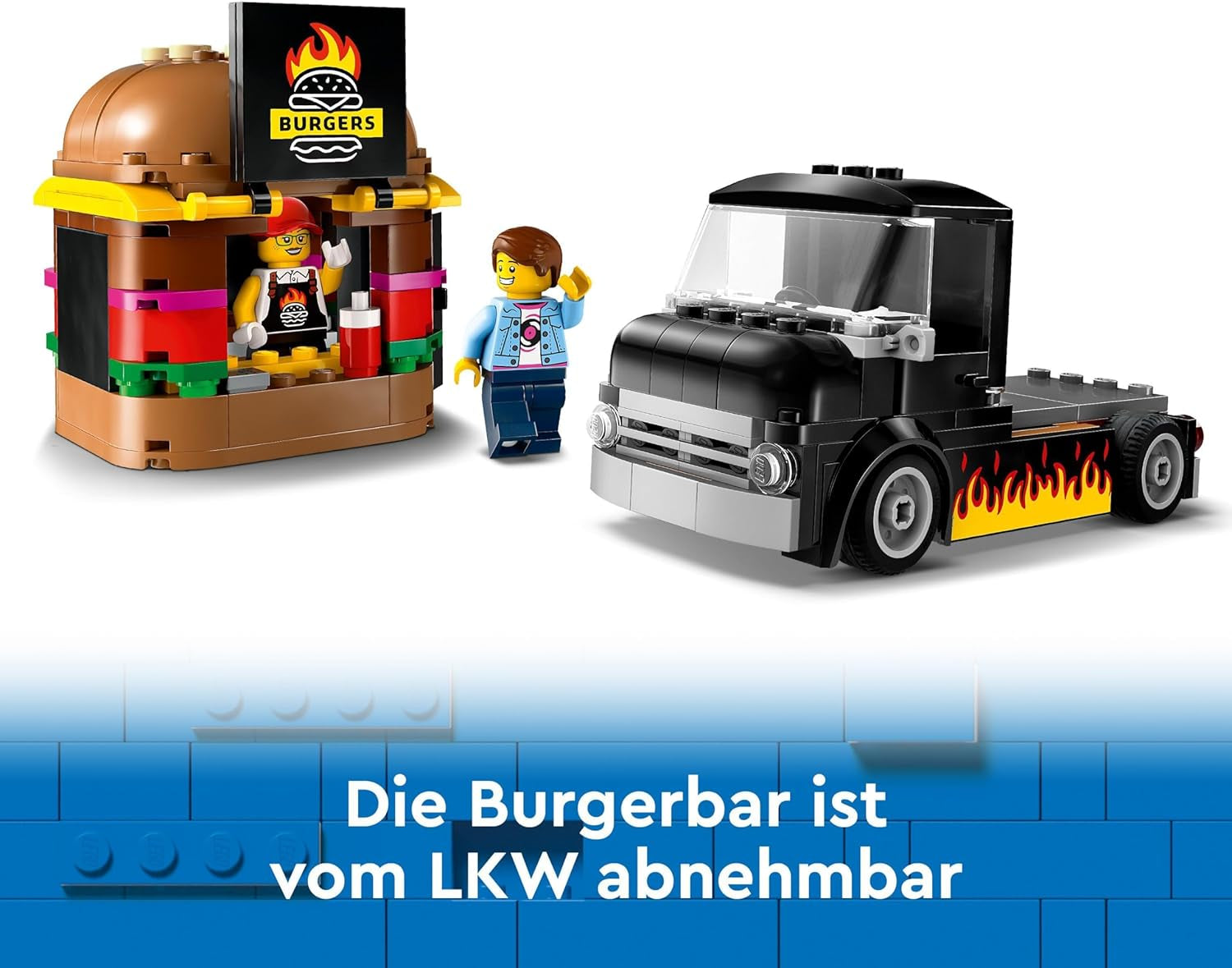 Zestaw LEGO City do budowania burgerowni z samochodzikiem dla 5-latków, minifigurką food trucka i akcesoriami, ciekawym prezentem dla chłopców i dziewcząt 60404 Zestawy do budowania Kup w sklepie LEGO