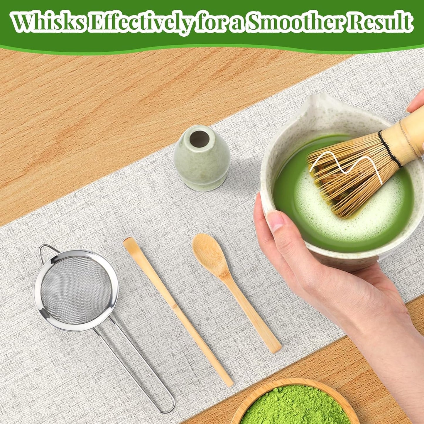 Zestaw Alyvisun Matcha, 5-częściowy zestaw do herbaty Matcha z czajniczkiem Matcha i stojakiem na herbatę Matcha, łyżeczka, łyżeczka, zestaw do herbaty Matcha dla miłośników Matcha, idealny dla początkujących i entuzjastów