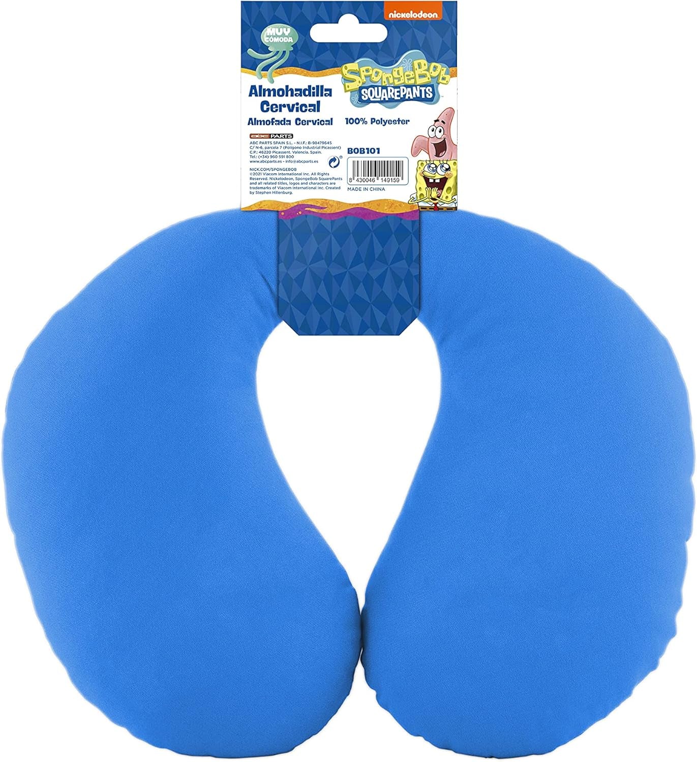 Poduszka pod szyję Bob Esponja Spongebob dla dzieci. Super wygodne podróżne, niebieskie poduszki podróżne Naty Shop