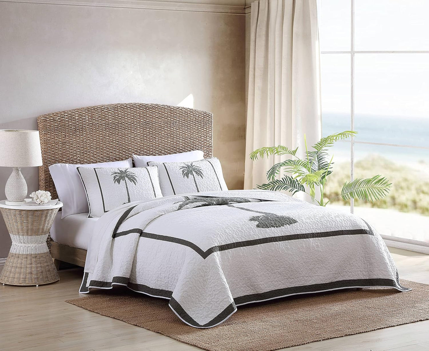 Kolekcja Tommy Bahama Palm Island | Pocieszyciel - 100% bawełna, dwustronny, miękki i oddychający, wstępnie wyprany dla dodatkowej miękkości, łóżko king size, szary Kołdry i kołdry Naty Shop