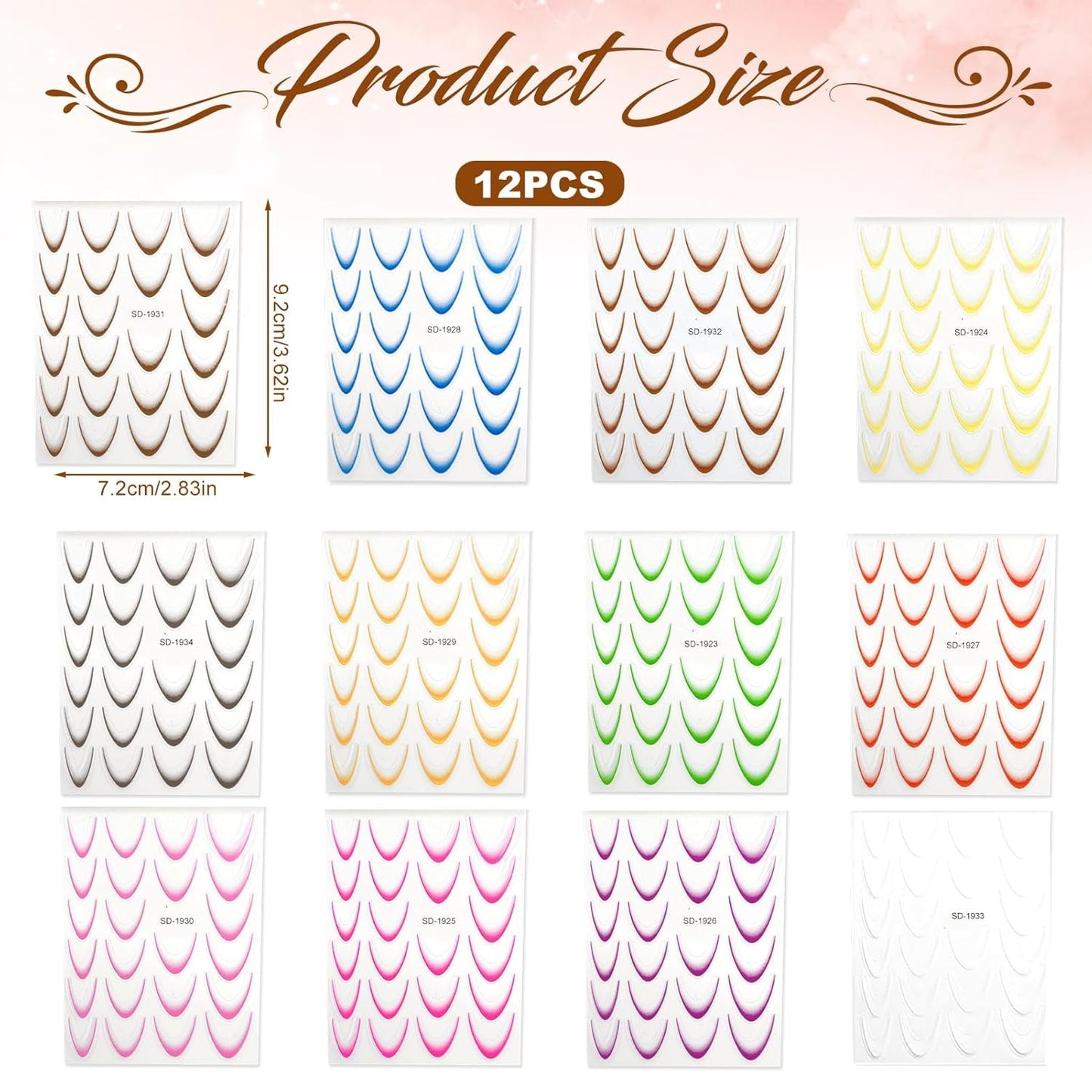 12 Stück French Tip Nagelsticker Selbstklebend Bunte French Nails Schablone Nagelaufkleber Naklejki do paznokci Nageldesign DIY Nägel Zubehör(12 Farben)