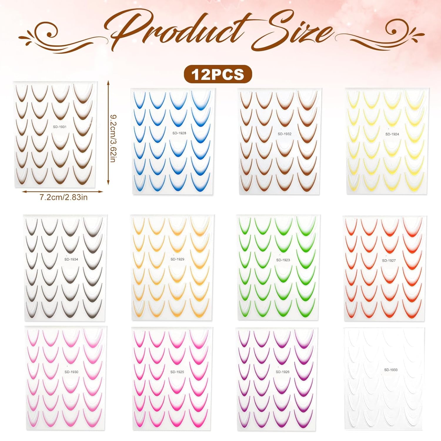 12 Stück French Tip Nagelsticker Selbstklebend Bunte French Nails Schablone Nagelaufkleber Naklejki do paznokci Nageldesign DIY Nägel Zubehör(12 Farben)