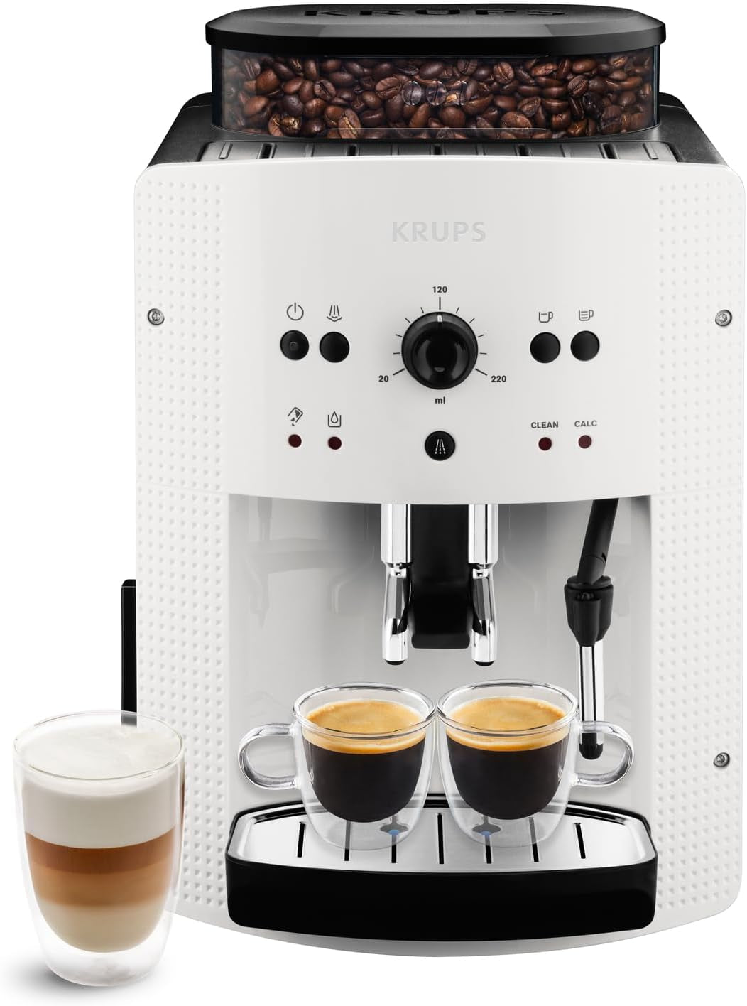 Ekspres automatyczny KRUPS Arabica Picto, kompaktowa konstrukcja, łatwa obsługa, intuicyjne regulowane pokrętło, spieniacz do mleka, funkcja 2 filiżanek, ekspres do kawy, czarny, EA810870