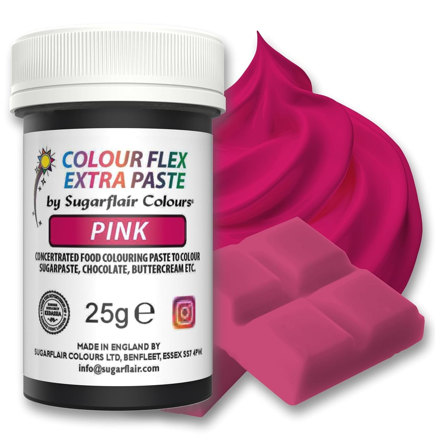 Barwnik spożywczy Sugarflair Colourflex Extra Pink Paste - Jadalny barwnik spożywczy do śmietany, czekolady, pasty cukrowej, lukru, kremówki, mieszanek do ciast, ciast i nie tylko - 25g