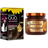 Garnier Olia Hair Color 6.0 Light Brown + True Treasures Repair Treatment (340ml) do włosów zniszczonych - koloryzacja bez amoniaku, naturalne olejki, pokrycie siwych włosów, miód i wosk pszczeli, mniej łamliwych włosów Farba do włosów Naty Shop Koloryzacja + kuracja naprawcza