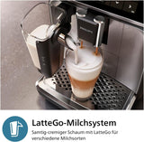 Automatyczny ekspres do kawy PHILIPS seria 3300 - 6 napojów, nowoczesny kolorowy ekran dotykowy, system przygotowania mleka LatteGo, SilentBrew, młynek 100% ceramiczny, filtr AquaClean. Czarny chrom (EP3347/90)