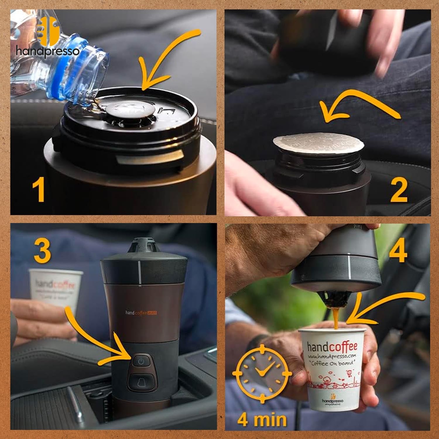 Handpresso - Handcoffee Auto 21000 | Samochodowy ekspres do kawy 12 V - 12-woltowy ekspres do kawy do samochodów | Ekspres do kawy Senseo Pad do samochodu - podróżny ekspres do kawy 12 V | Ekspres 12 V do samochodów kempingowych