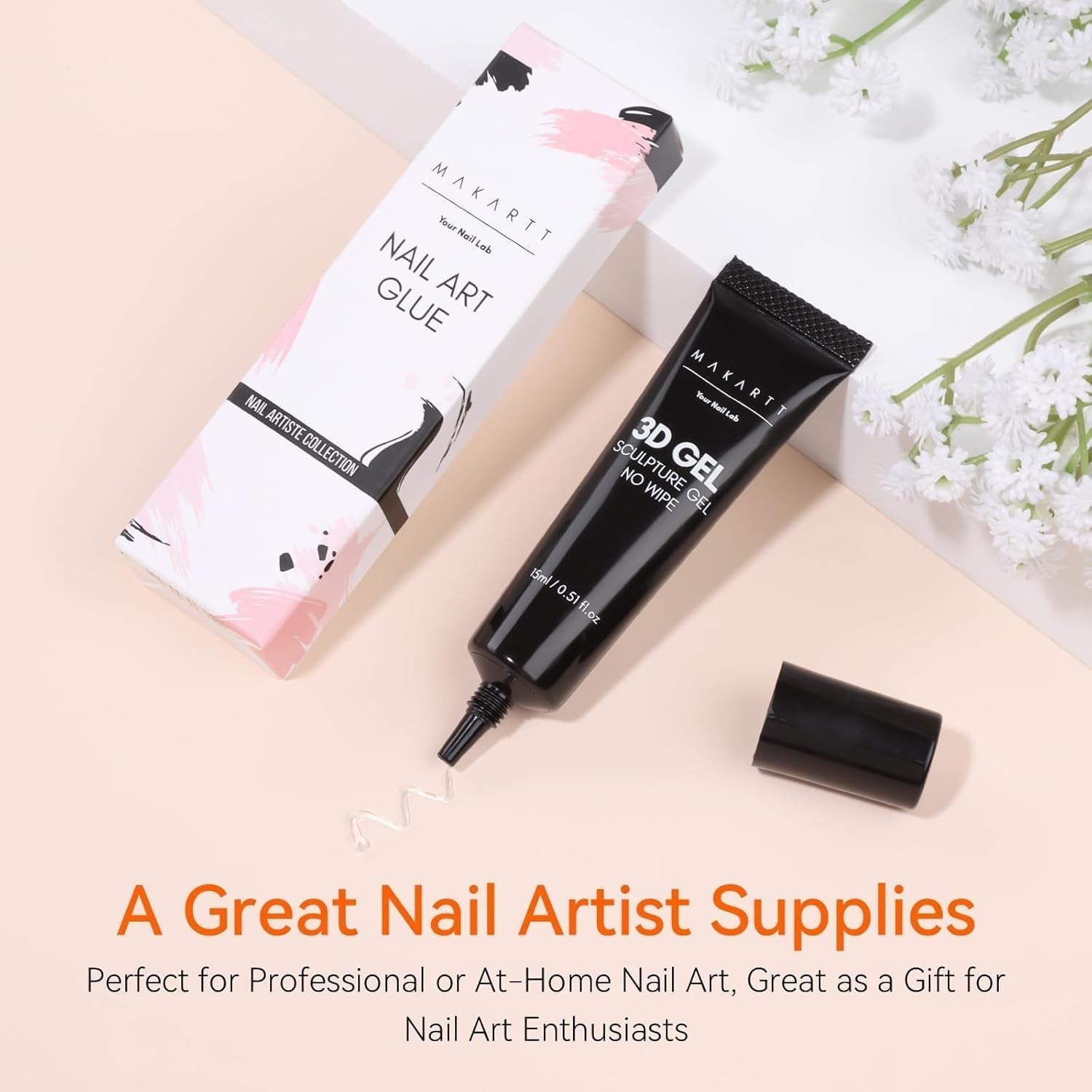 Makartt 3D Nail Art Gel - Żel do klejenia kryształków górskich 15G do breloczków do paznokci, Wielofunkcyjny żel do rzeźbienia paznokci do samodzielnego projektowania paznokci, Rzeźba paznokci Modelowanie paznokci w domu (przezroczysty)