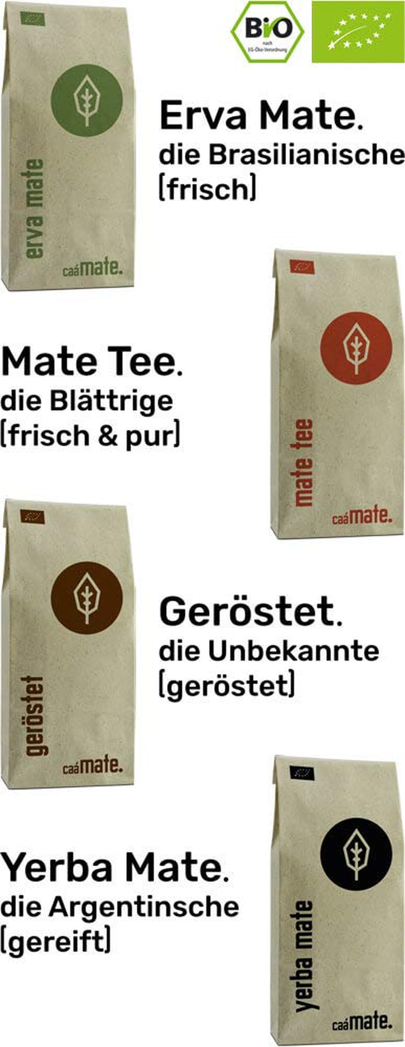 Zestaw do degustacji herbat Mate ● 4 odmiany organicznej herbaty Mate ● po 100 g Erva Mate + Yerba Mate + Herbata Green Mate + Herbata Palona Mate