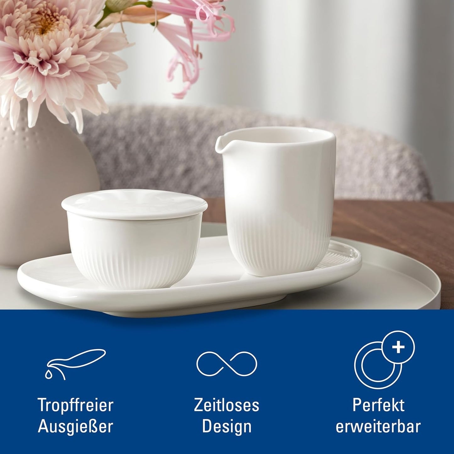 Villeroy & Boch - Kubek na mleko Afina 170 ml, biały, można myć w zmywarce, można używać w kuchence mikrofalowej, karafka na mleko, akcesoria do kawy, dzbanek ceramiczny, spodek, zastawa stołowa, porcelana Premium