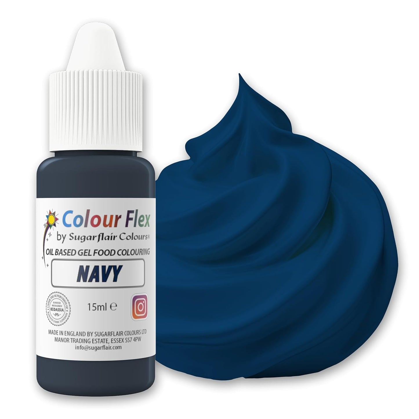 Sugarflair Colourflex Barwnik spożywczy na bazie oleju, granatowy, wysoce skoncentrowany płynny barwnik spożywczy, barwnik spożywczy do śmietany, czekolady, ciasta, kremówki, lukieru i nie tylko - 15ml