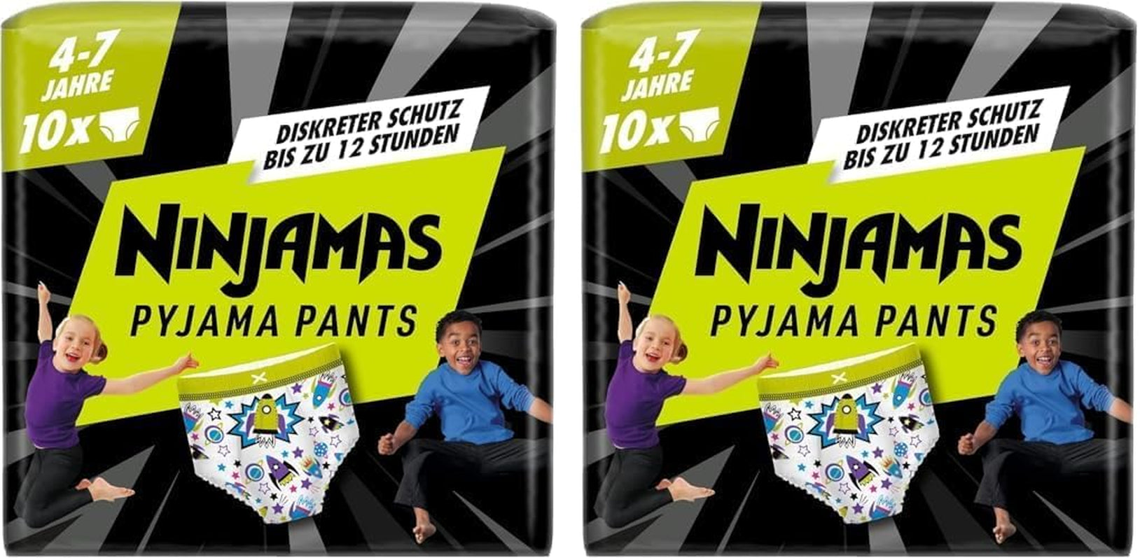 Spodnie od piżamy Spaceship, 10 sztuk chłonnych spodni nocnych, 7 lat, 17–30 kg, ochrona przed wyciekami przez całą noc