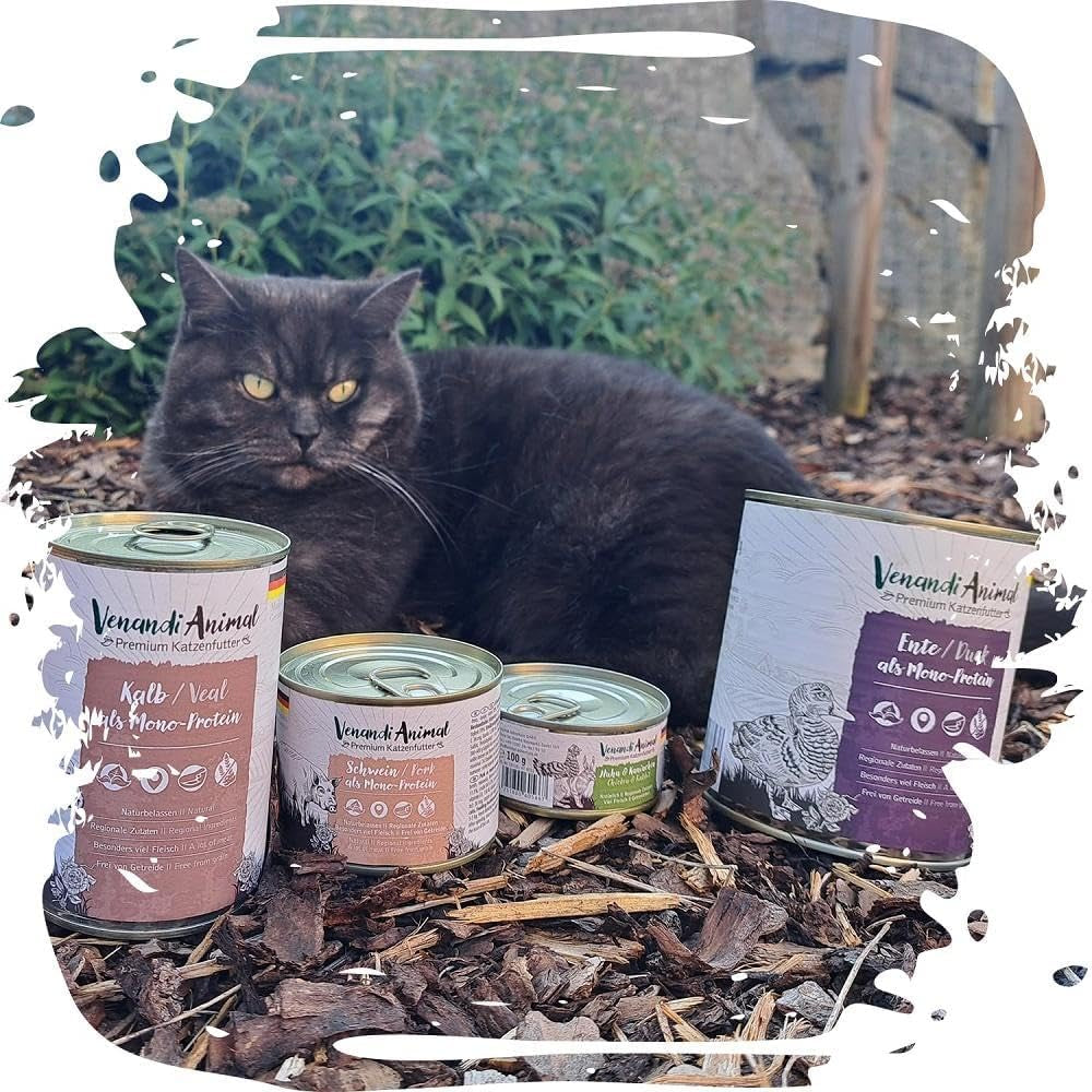 Venandi - Mokra karma dla kotów Premium - wieprzowina jako pojedyncze białko, 6 x 400 g (opakowanie 6 szt.), bez zbóż, z dodatkiem mięsa