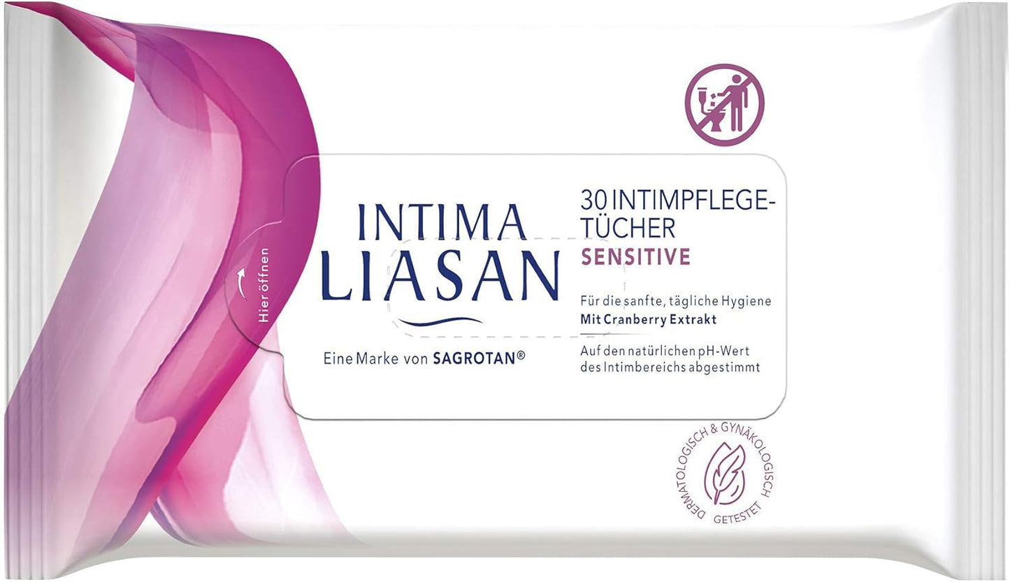 Intima Liasan marki Sagrotan Sensitive podpaski intymne bez mydła i alkoholu, 30 sztuk