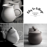 City to Cottage® - Duży zestaw do herbaty | Czerwony i Biały | Kropki | Ręcznie robione | Czajniczek ceramiczny 1,7 litra, mlecznik, cukiernica
