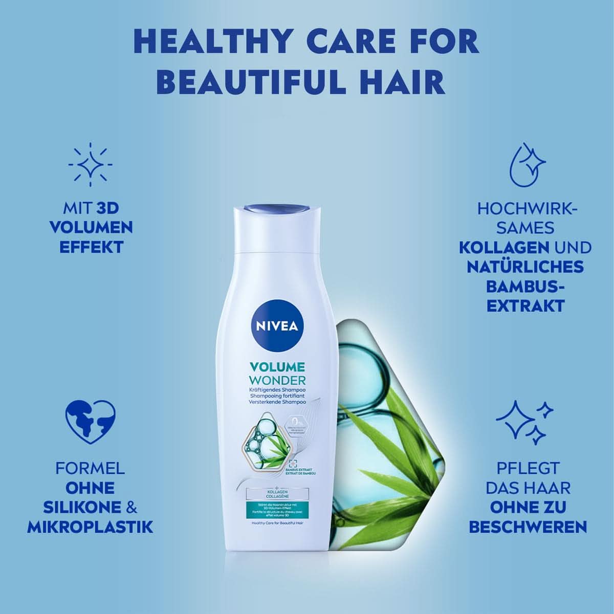 NIVEA Volume Wonder Szampon wzmacniający, szampon zwiększający objętość, 50 ml Pod prysznic i do kąpieli Naty Shop