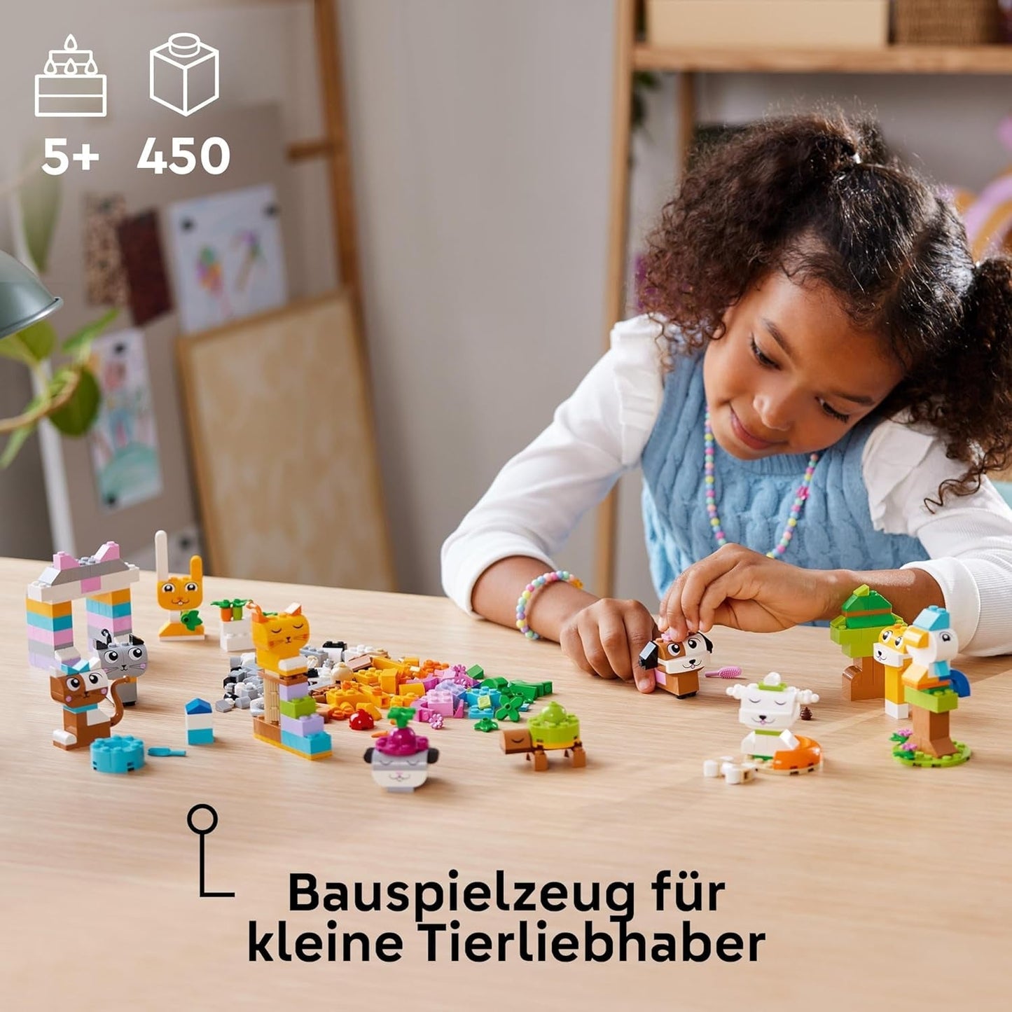 LEGO Classic Kreatywne zwierzęta, pudełko z kolorowymi klockami, klocki do zbudowania figurek zwierząt, takich jak pies, kot, królik, chomik i ptak, zabawka konstrukcyjna dla chłopców i dziewcząt od 5 lat 11034 Zestawy do budowania Besuche den LEGO-Store