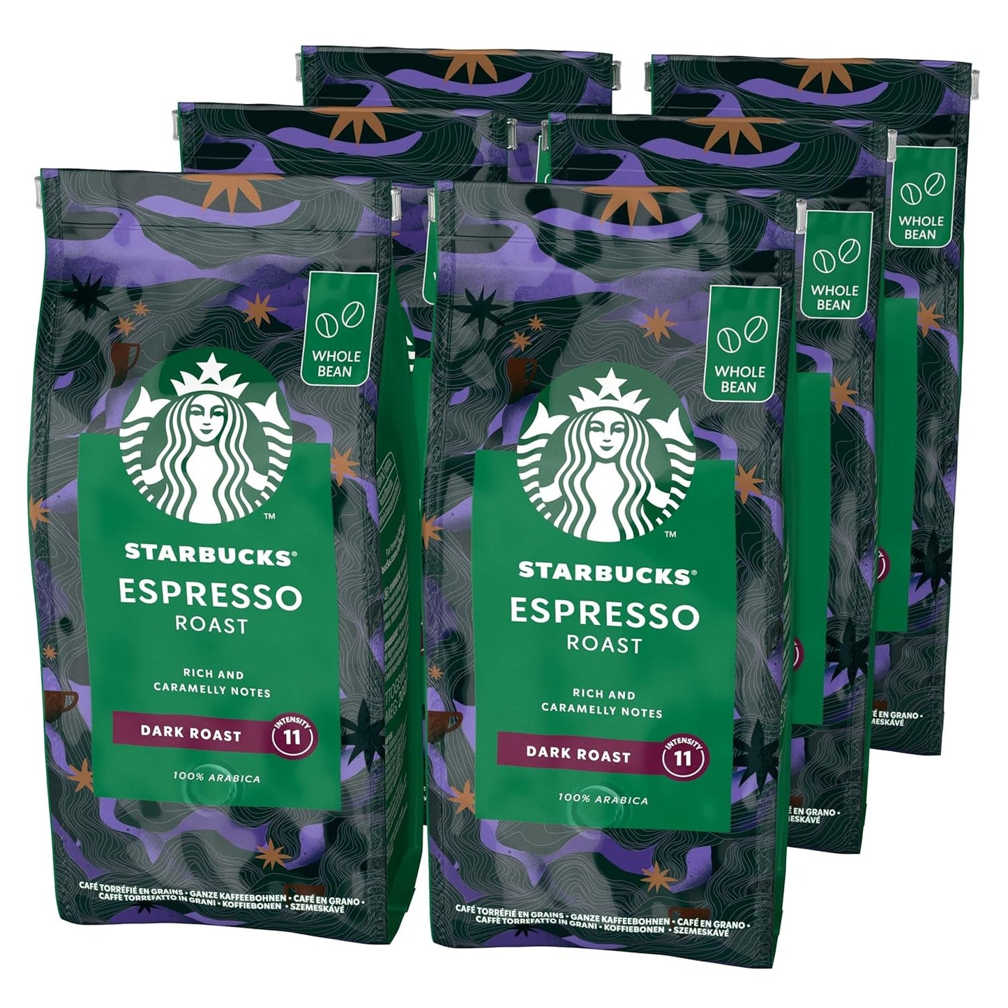 STARBUCKS kawa palona espresso, czarna palona, ​​całe ziarna kawy 200g (opakowanie 6 szt.)