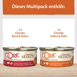 Wellness CORE Signature Selects 8 x 79g, Mix Wołowiny, Kurczaka i Indyka - Mokra karma dla kotów, pyszne paski w sosie, bez zbóż, naturalna, hipoalergiczna, wysoka zawartość białka, wysoka zawartość mięsa