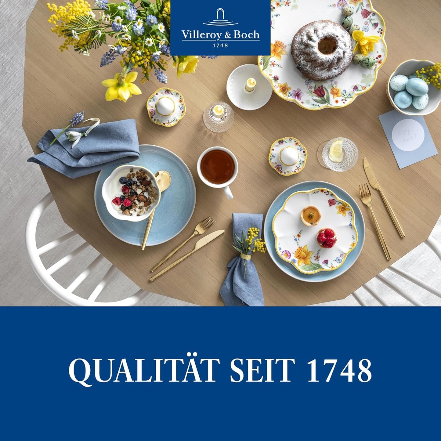 Villeroy & Boch - Zestaw śniadaniowy „Przebudzenie wiosny” dla 2 osób, 6 sztuk, Zestaw naczyń wielkanocnych, Śniadanie, Wielkanoc, Serwis kawowy, Wiosenna zastawa stołowa, Porcelana