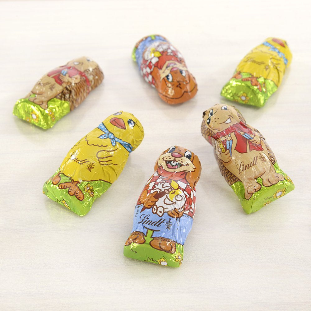 Mali Wielkanocni Przyjaciele z Czekoladą | 2 x 100 g i dekoracja czekoladowa Mini jajka z mlekiem alpejskim | 2 x saszetki 180 g | Jajka premium z mlecznej czekolady, radośnie i kolorowo opakowane, w czterech kolorach na Wielkanoc