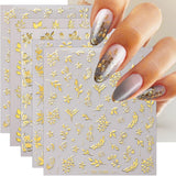 JMEOWIO Nagelsticker Goldene Blumen 8 Blatt Nail Art Naklejka Selbstklebend Nagelaufkleber Dekoration Nageldesign Zubehör