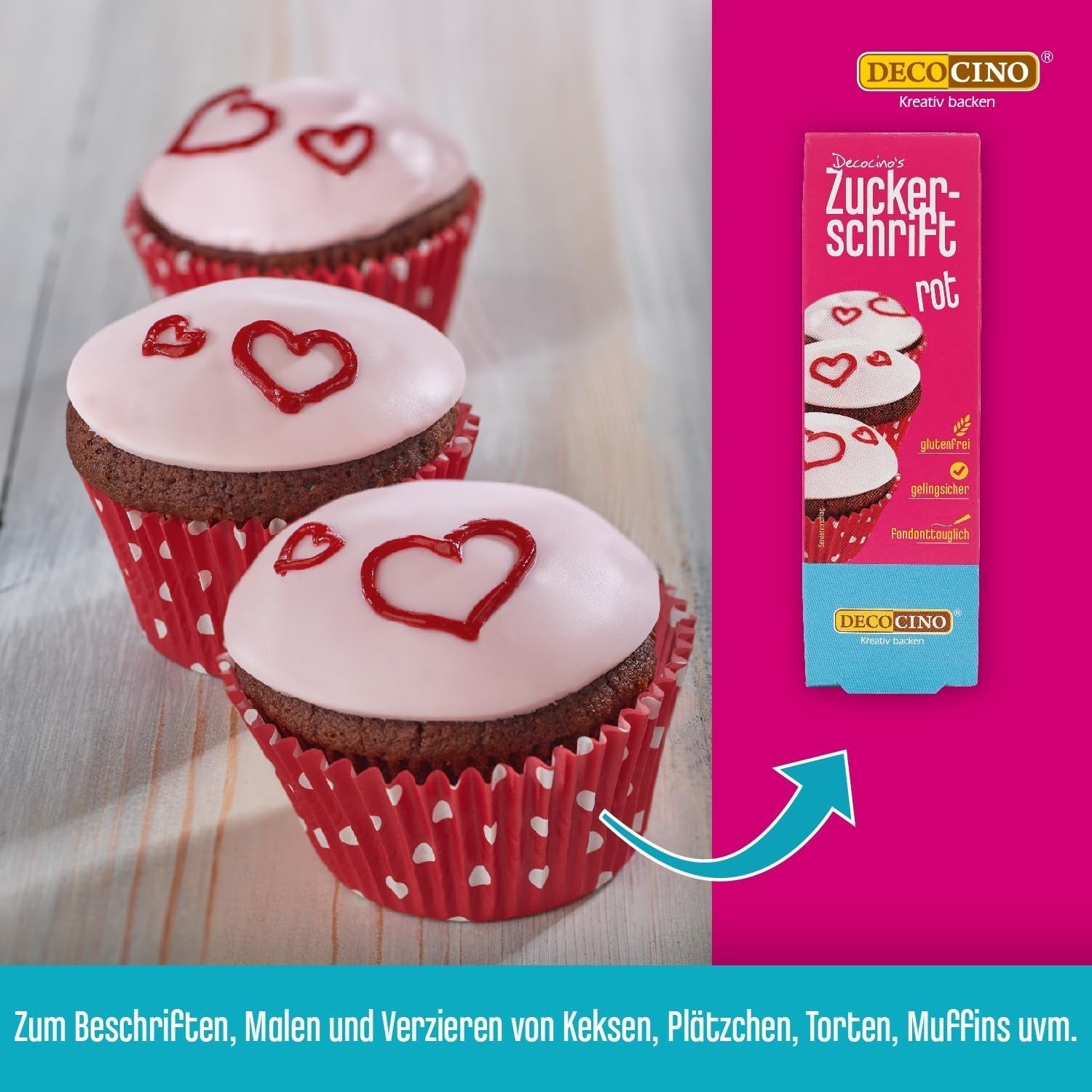 Napis Decocino Red Sugar - Napis do barwienia żywności - Praktyczna tuba do etykietowania kremówki i lukru - Ozdoby do pieczenia ciast, ciast i babeczek! (zestaw 2 szt.)