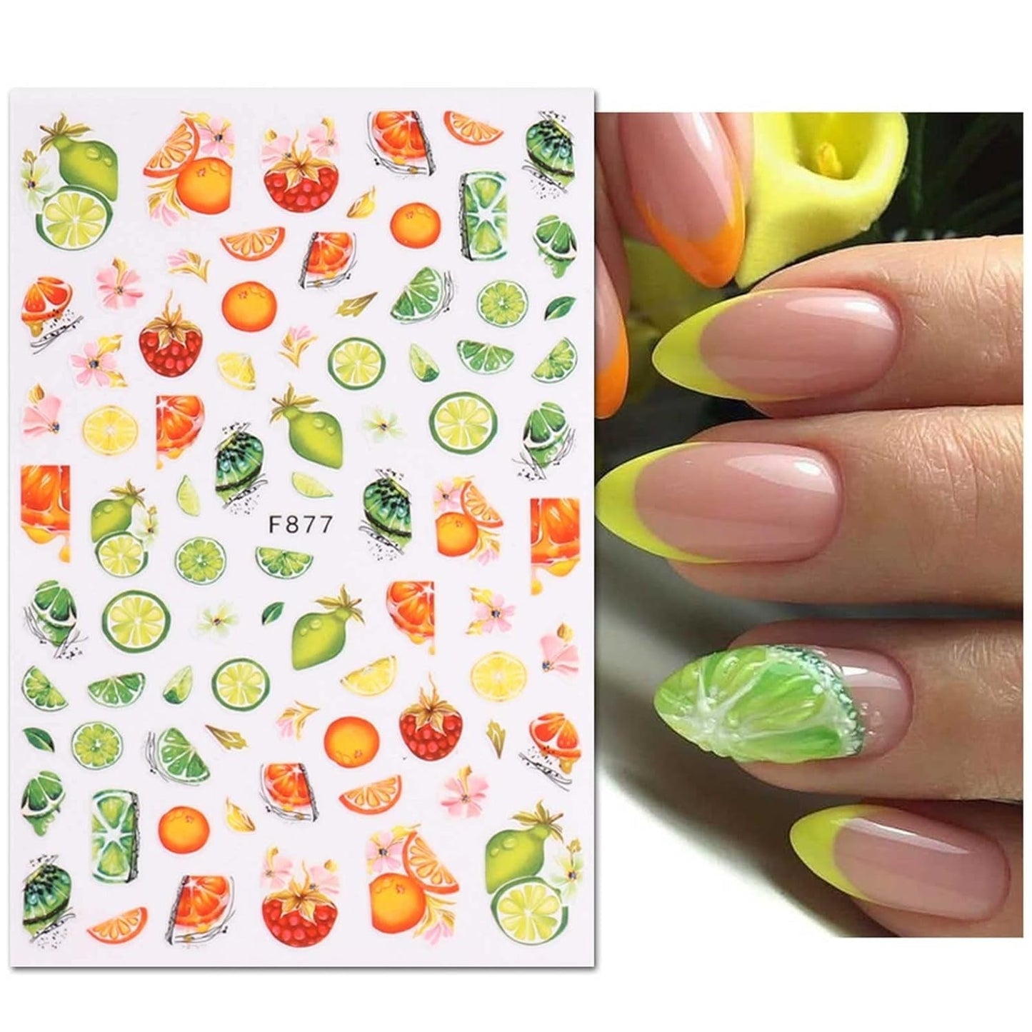 JMEOWIO Nagelsticker Sommer Frucht 9 Blatt Nail Art Naklejka Selbstklebend Nagelaufkleber Zitronen Dekoration Nageldesign Zubehör