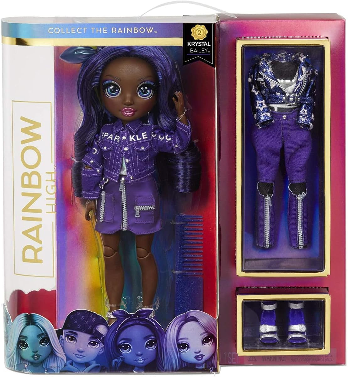 Lalka Rainbow High Fashion – Kristal Bailey – Lalka w kolorze indygo z 2 strojami Deluxe – Zawiera akcesoria dla lalek z serii 2 i stojak – świetny prezent dla dzieci i kolekcjonerów w wieku od 6 lat