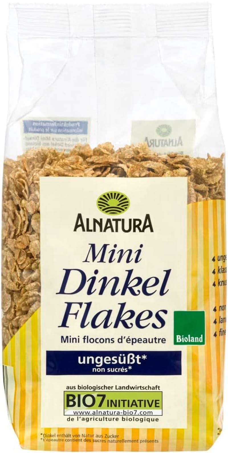 Mini płatki orkiszowe - jakość organiczna - niesłodzone, chrupiące - śniadanie, 175 gramów Zboża Naty Shop