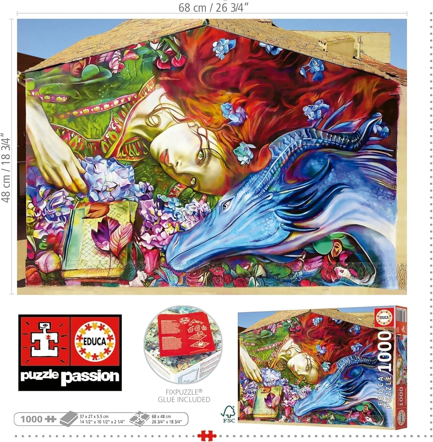 Educa - Puzzle 1000 elementów dla dorosłych | Sant Jordi, Lily Brick. Wymiary: 68 X 48 cm. Zawiera klej do puzzli Fixpuzzle. Od 14 lat (19926) Sklep Puzzle Naty