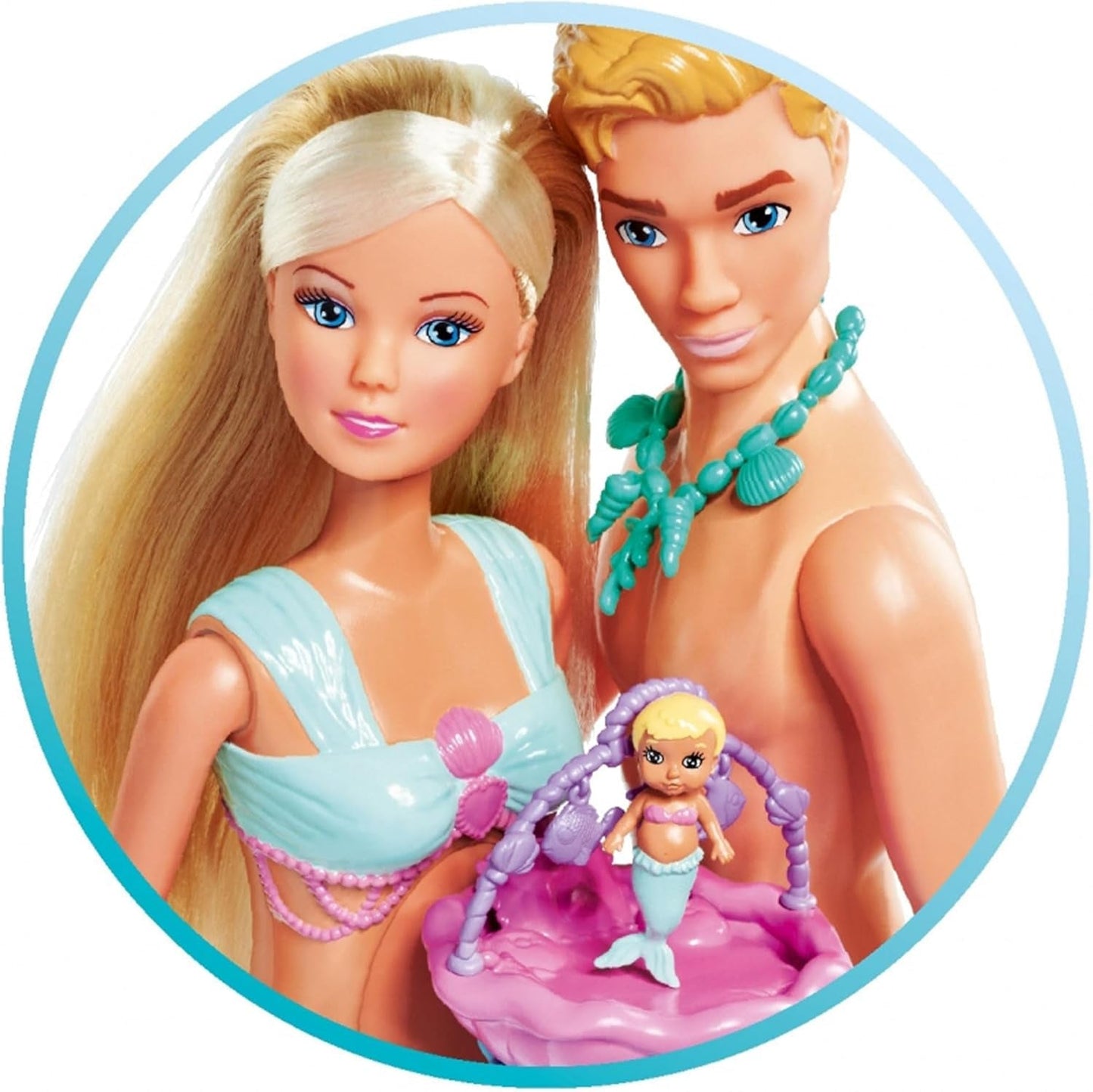 Simba 105733524 - Steffi Love Mermaid Family Ciężarna syrenka Kevin Lalka z łóżeczkiem dziecięcym 29 cm Modne lalki Zagraj w lalki od 3 lat i więcej