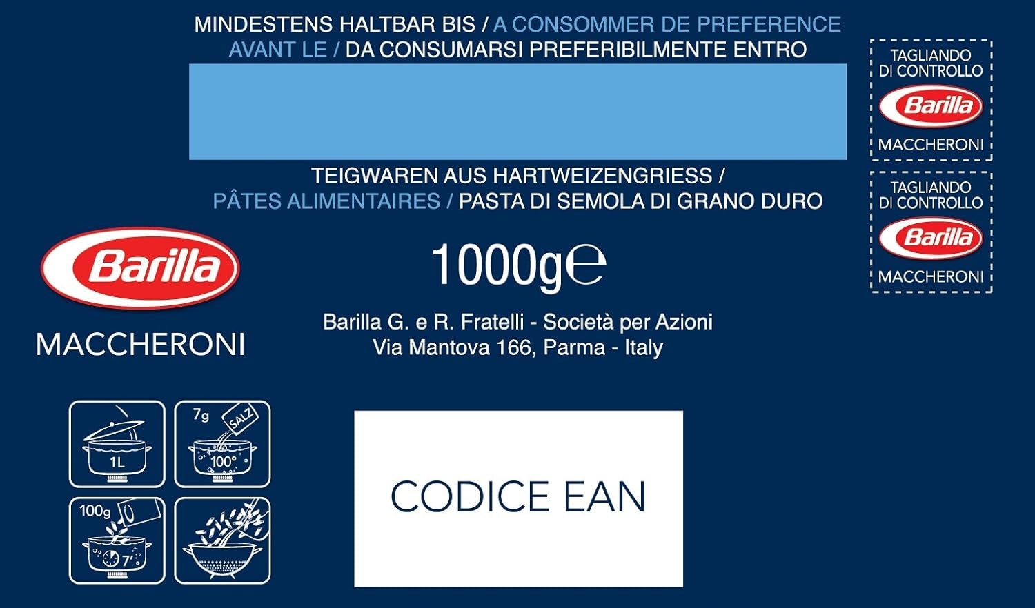 Makaron z pszenicy durum Barilla Maccheroni n. 44 – Opakowanie 1 szt. (1x1kg)