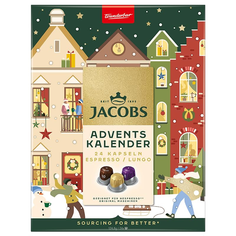 Jacobs Kapsel Adventskalender, 24 Espresso/Lungo Kapseln, kompatybilna z Nespresso* Kaffee Kapseln, 24 Kapseln