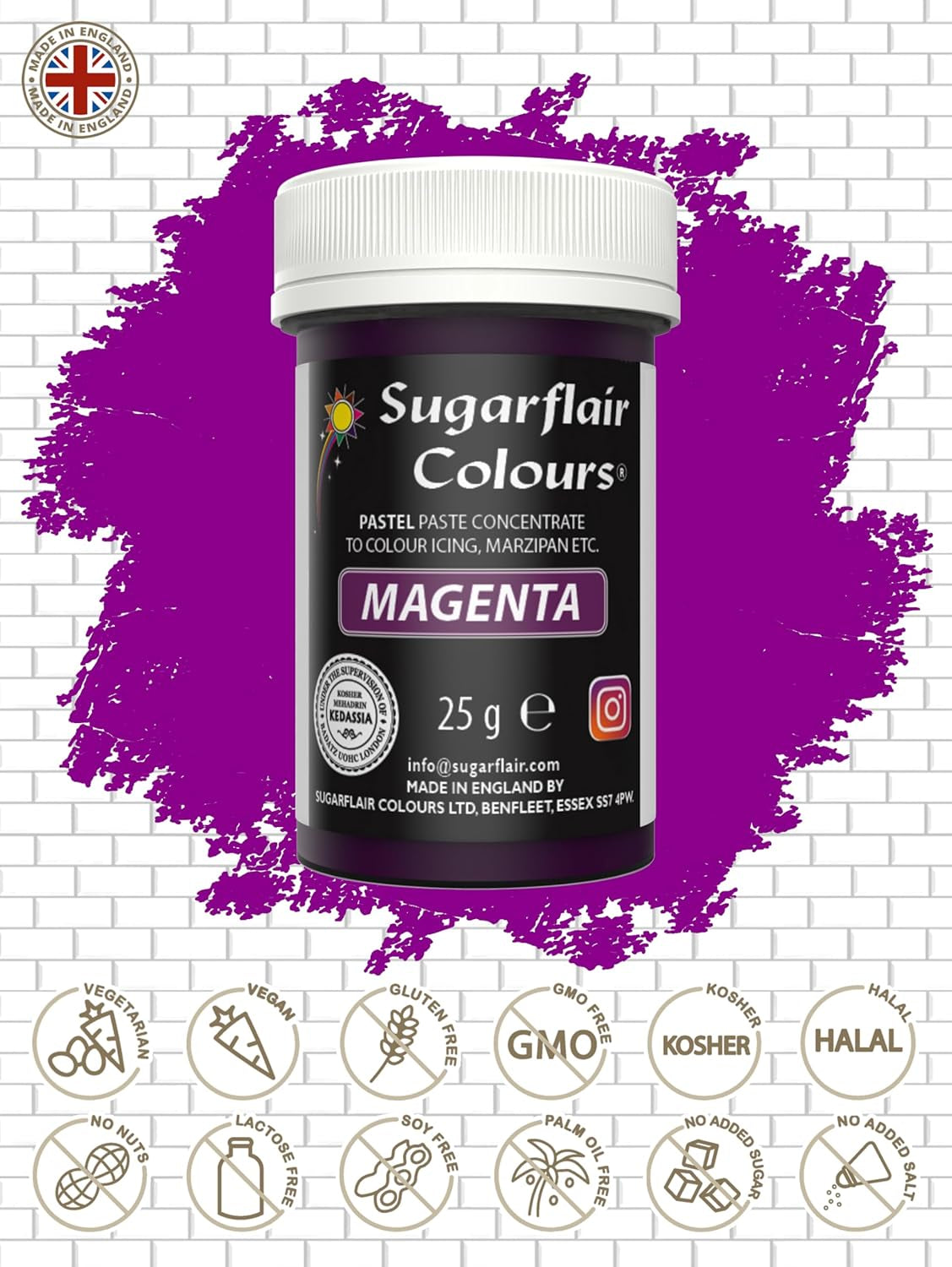 Sugarflair Pasta Barwnik spożywczy Pastel Magenta, Barwnik spożywczy do makaronów, kremówki i marcepanu, Spectral skoncentrowane kolory - 25g
