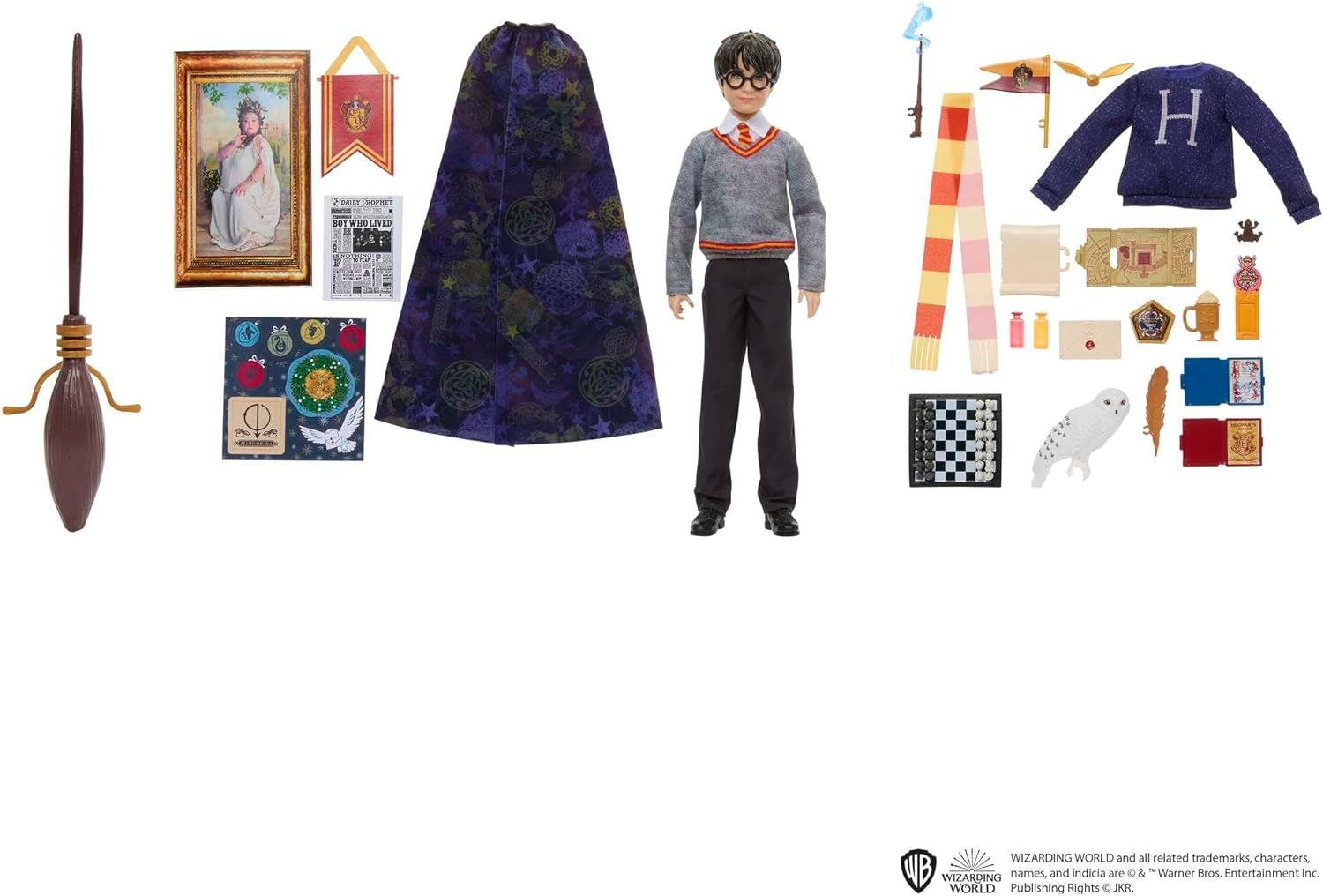 HARRY POTTER Kalendarz adwentowy Gryffindoru - 24 historie, magiczne niespodzianki, pokój wspólny w Hogwarcie, realistyczna twarz, dla fanów w wieku 6+, lalki HND80 Naty Shop