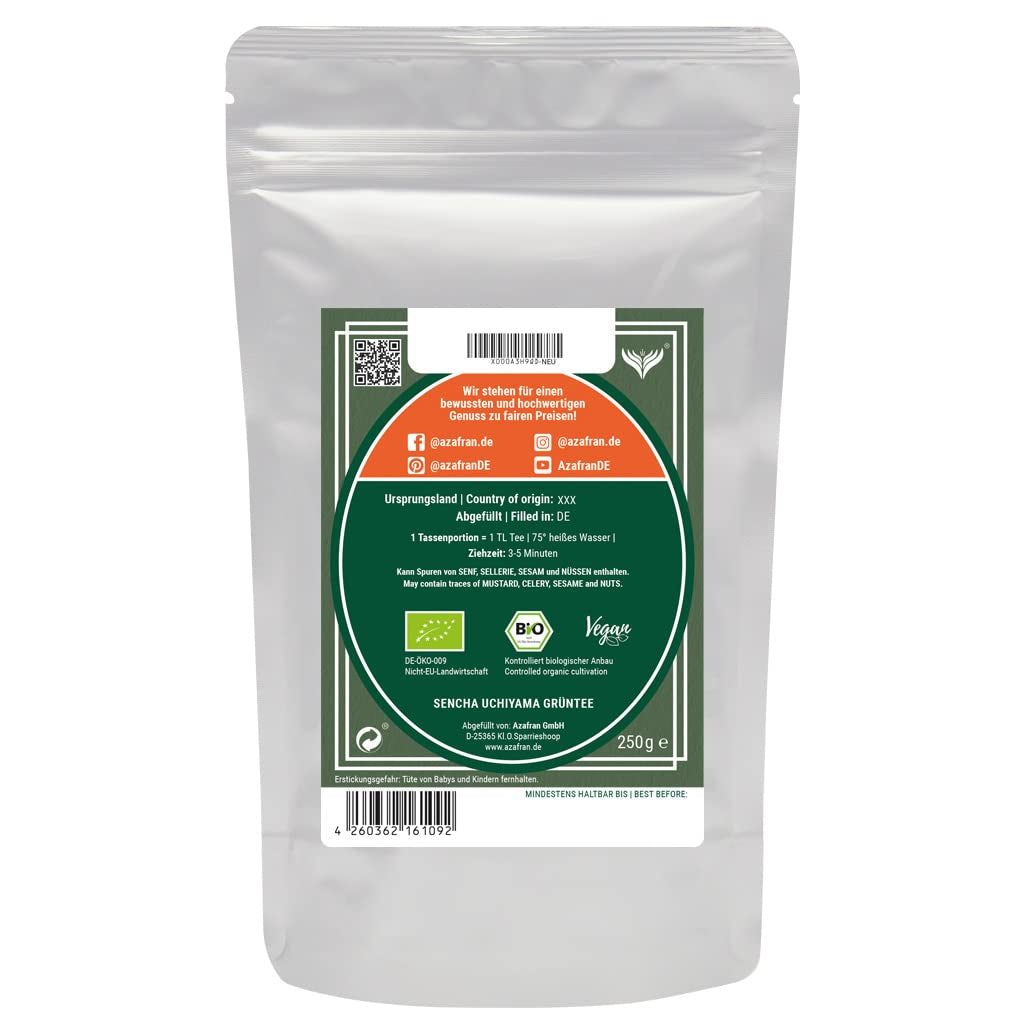 Azafran Green Tea - Organiczna herbata zielona Sencha Loose Cut - Oryginalna Uchiyama z Japonii 250 g