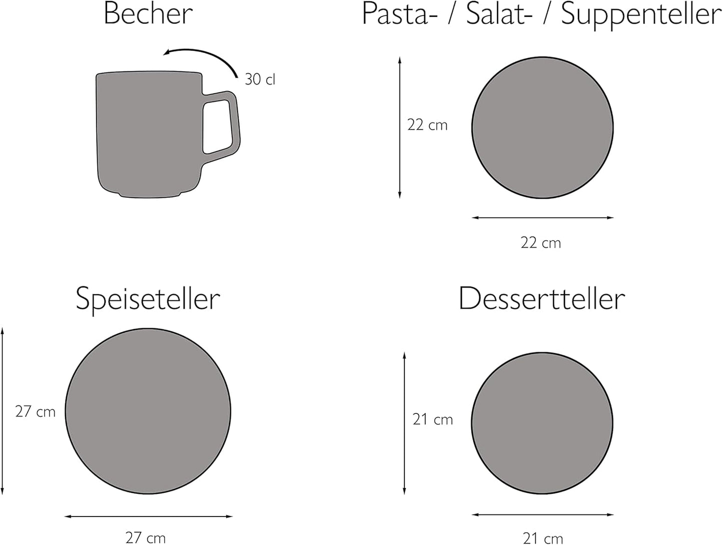 CreaTable, 20537, Vesuvio Black Series, 16-częściowy zestaw naczyń obiadowych, serwis łączenia porcelany, można myć w zmywarce i używać w kuchence mikrofalowej, wyprodukowano w Portugalii