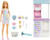 Seria Barbie Możesz być, kim chcesz, Lodziarnia, 1x Lalka Barbie z blond włosami, Maszyna do lodów, Barbie Play-Doh, Akcesoria do pieczenia, Prezent dla dzieci, Zabawka dla dzieci w wieku 3+, HCN46