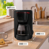 Bosch MyMoment TKA2M113 Ekspres do espresso z filtrem, szklana karafka 1,25 l, 10–15 filiżanek, funkcja utrzymywania ciepła przez 40 minut, system zapobiegający kapaniu, obrotowy uchwyt filtra, odłączany zbiornik na wodę, 1200 W, czarny matowy
