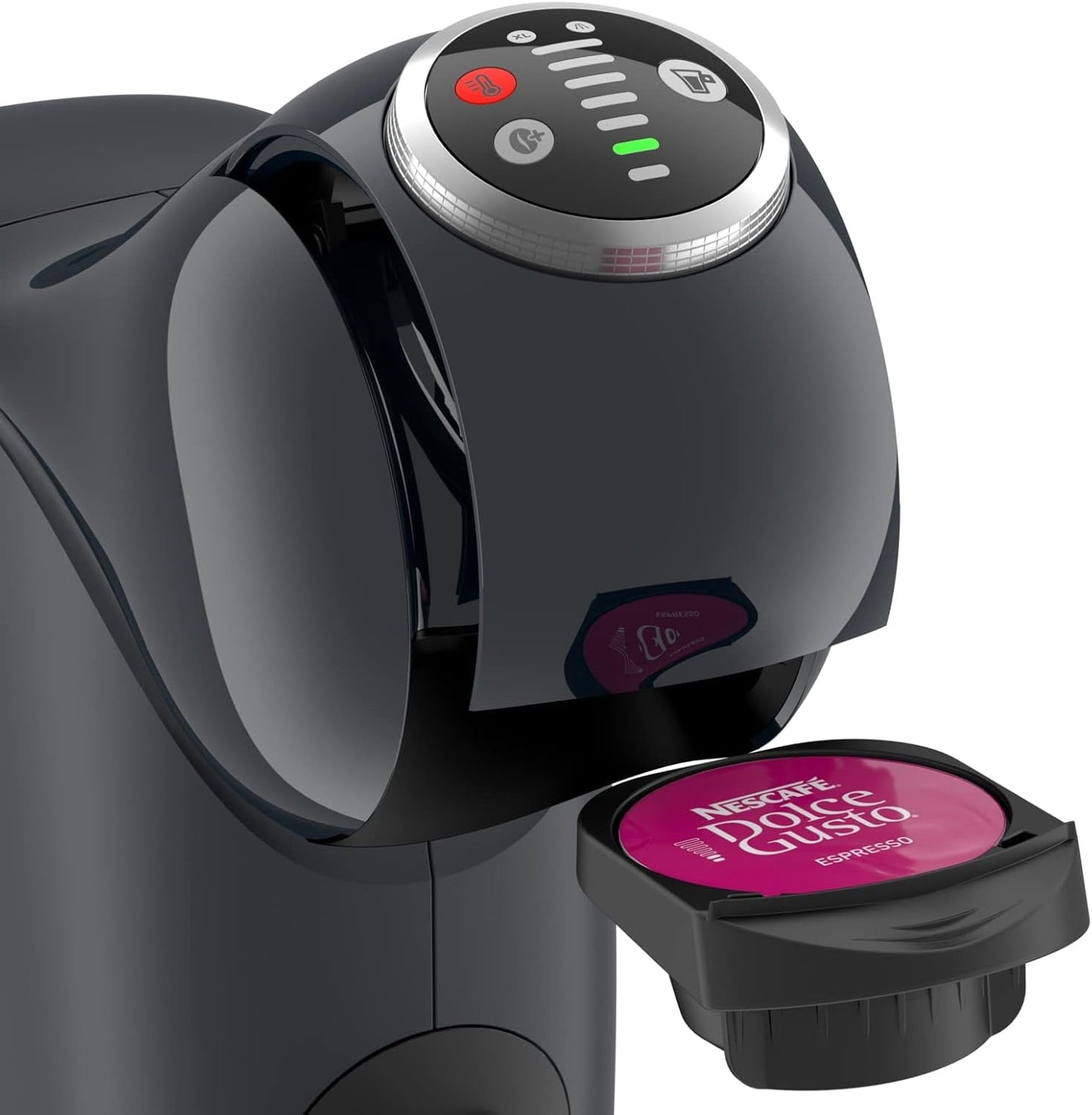 NESCAFÉ Dolce Gusto Genio S Plus firmy Krups, kompaktowy ekspres do kawy na kapsułki, pojemność 0,8 litra, 1500 W, automatyczne ostrzeganie o odkamienianiu, gwiezdna szarość, KP340B