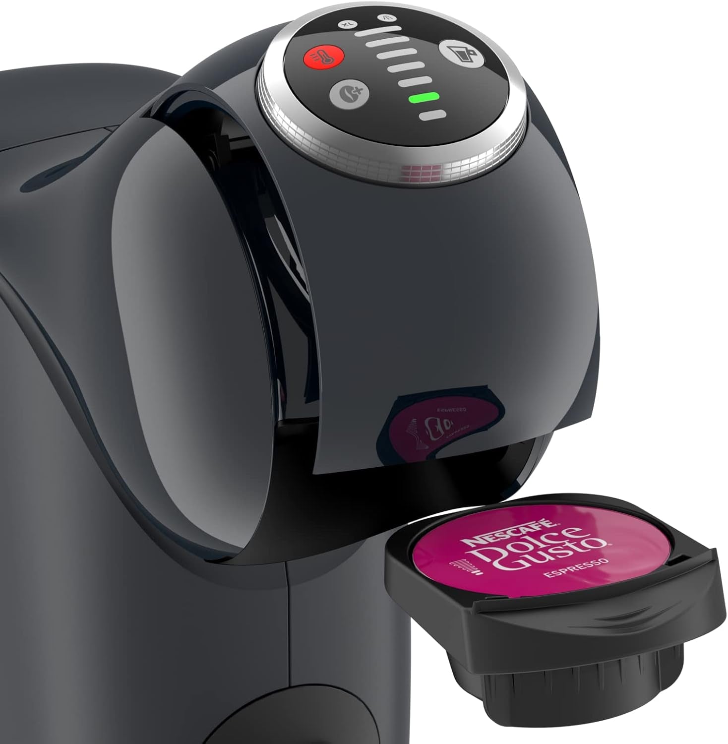 NESCAFÉ Dolce Gusto Genio S Plus firmy Krups, kompaktowy ekspres do kawy na kapsułki, pojemność 0,8 litra, 1500 W, automatyczne ostrzeganie o odkamienianiu, gwiezdna szarość, KP340B