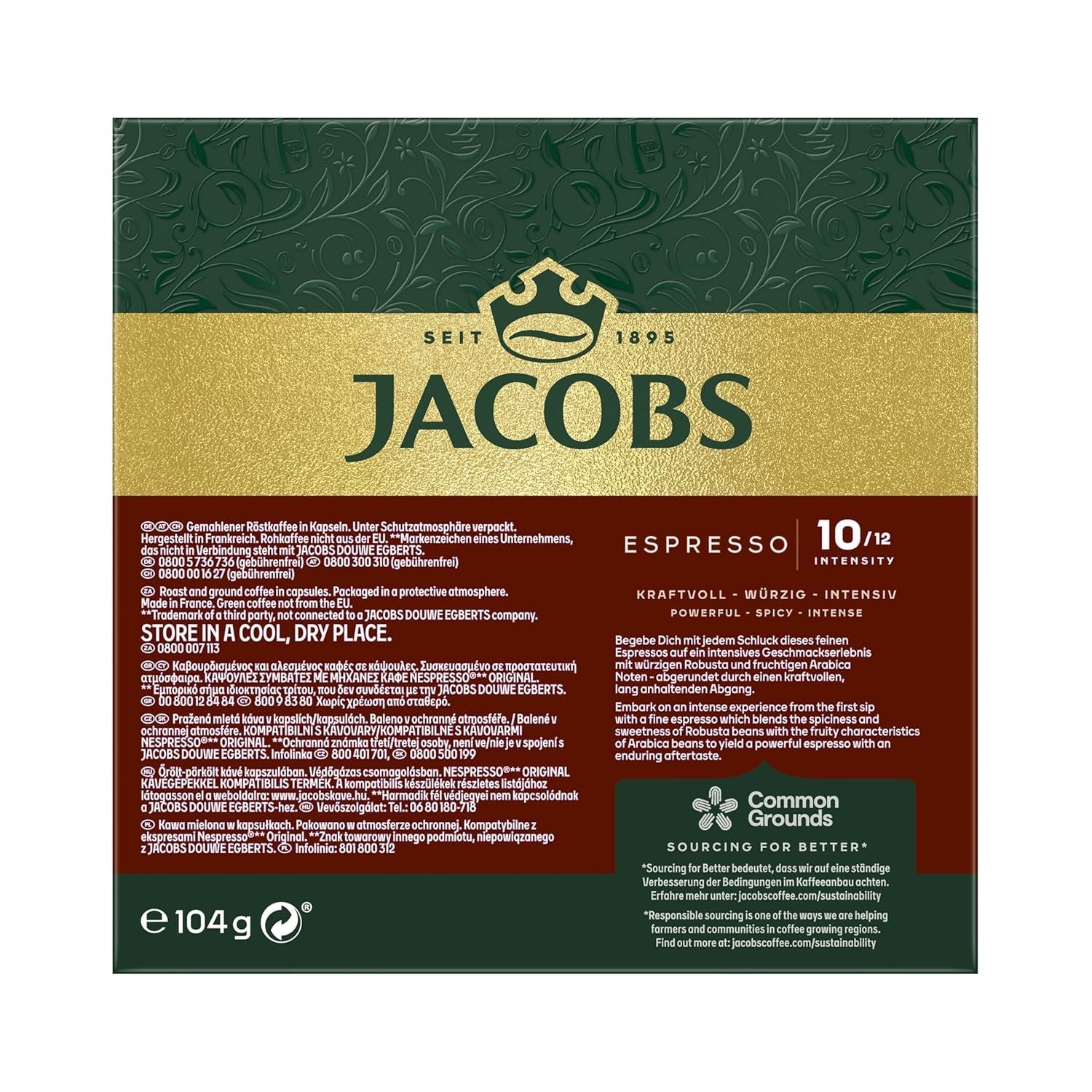 Jacobs Kaffeekapseln Espresso Intenso, Intensität 10/12, 10 x 20 Getränke, kompatybilna z Nespresso* Kaffee Kapseln, 200 Kapseln