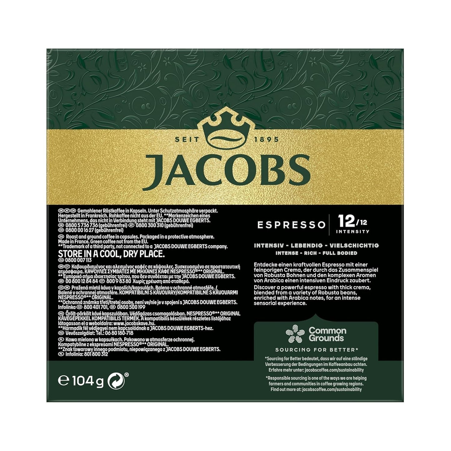 Jacobs Kaffeekapseln Espresso Ristretto, Intensität 12/12, 10 x 20 Getränke, kompatybilna z Nespresso* Kaffee Kapseln, 200 Kapseln