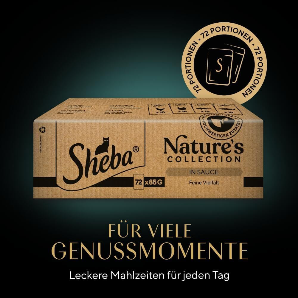 SHEBA Nature's Collection w sosie - wysokiej jakości mokra karma dla kotów, drobnej odmiany (MSC) w porcjowanych saszetkach - 72 x 85 g