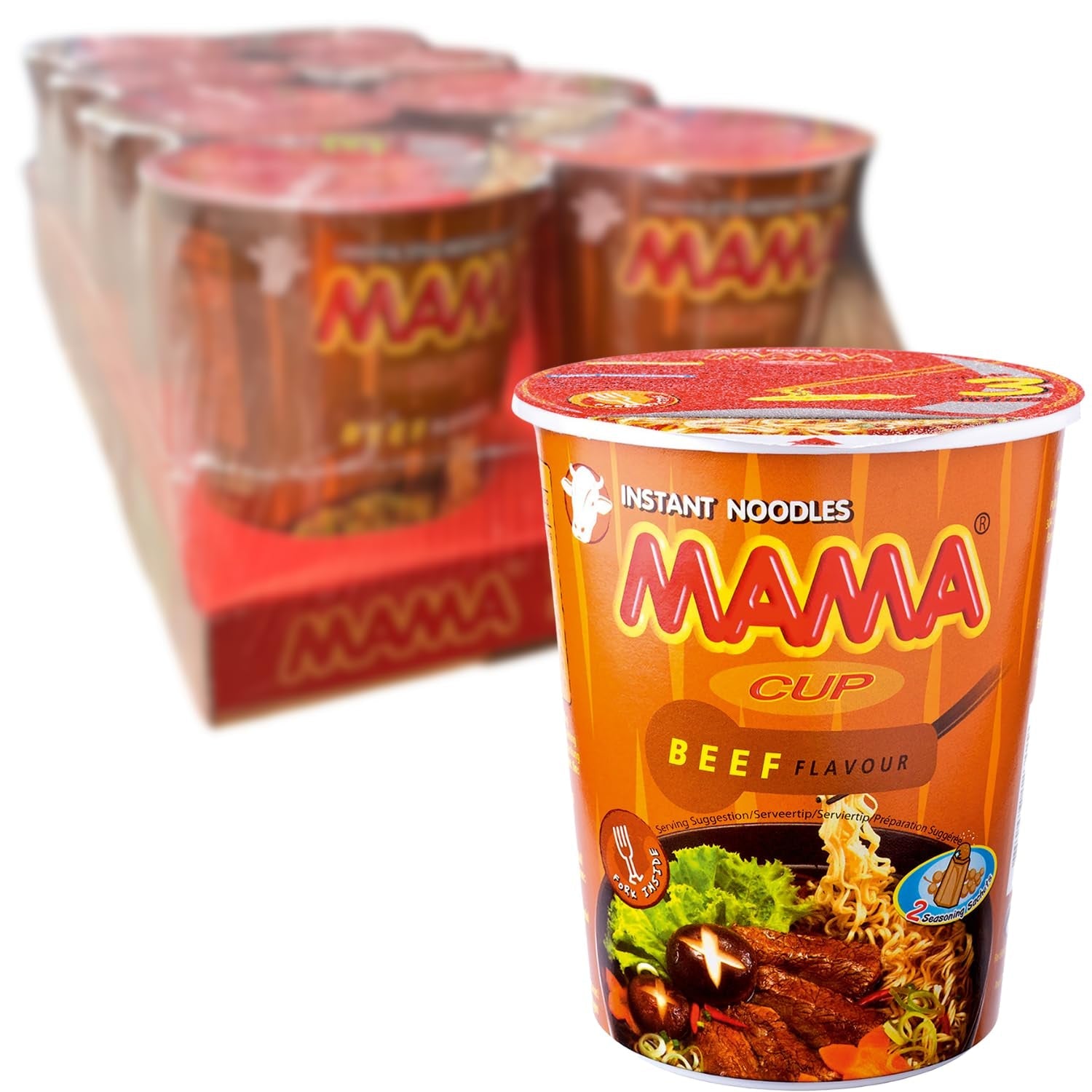 MAMA - Makaron błyskawiczny z wołowiną w kubkach - Opakowanie zbiorcze (8 x 70g)